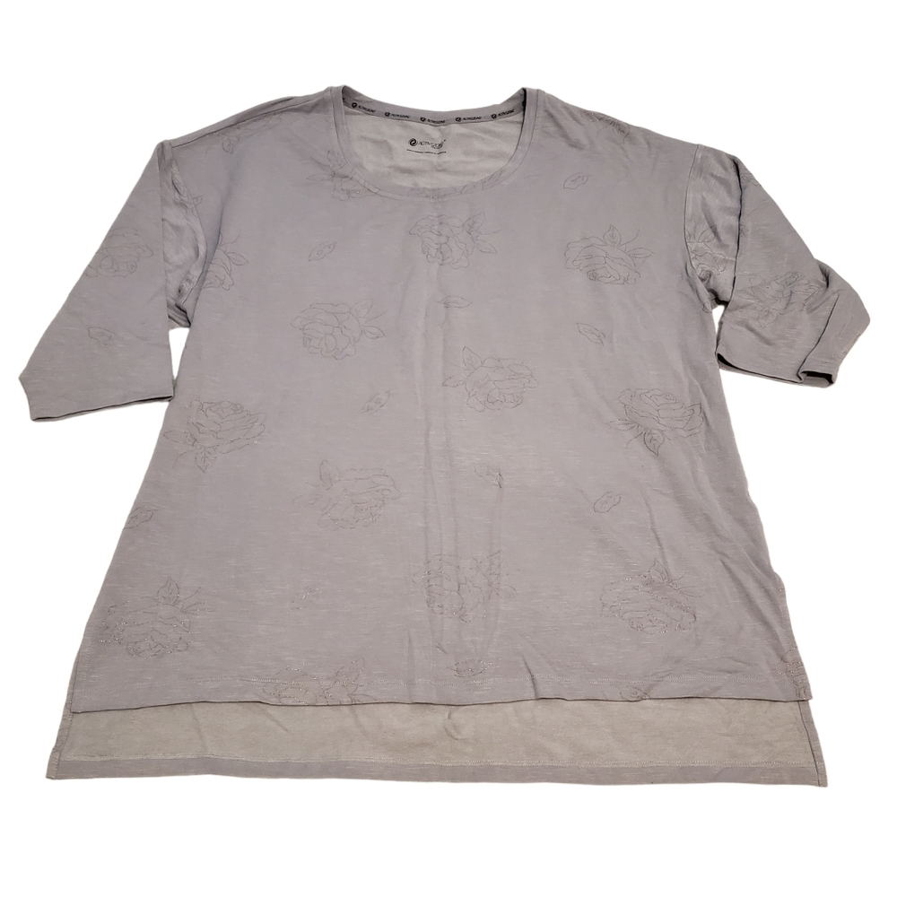 Activezone Gray with Glitter Gold Flowers Half Sleeve Top